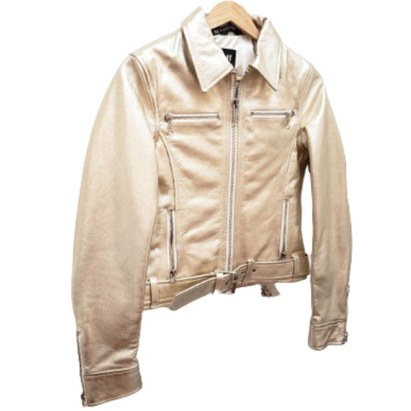 Schott NYC *NEW* Metallic Lightweight Cowhide Gold Leather Jacket - Picture 4 of 14